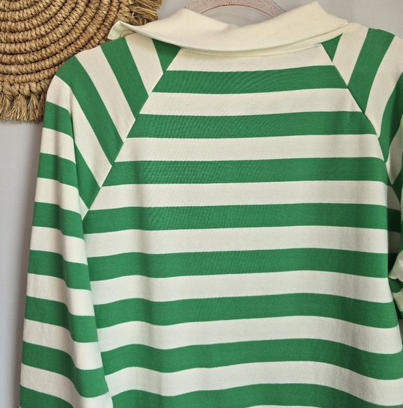 J. Crew Kelly Green Striped Wide Button Collar Rugby Sweatshirt SZ Medium Preppy - Picture 9 of 13